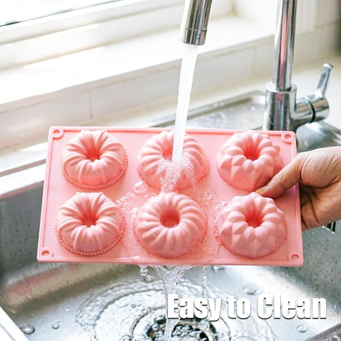 3 Pcs Mini Fluted Tube Cake Pan, 6-Cavity Silicone Non-Stick Small Cake Baking Mold for Cupcakes Cornbread Brownies Donuts Jello(Style3) - Image 4