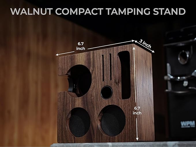 Espresso Knock Box and Tamping Station Kit 54mm for Breville Machines Walnut Compact Espresso Setup with Shock-Absorbent Coffee Grounds Dump Bin and Espresso Accessories Organizer