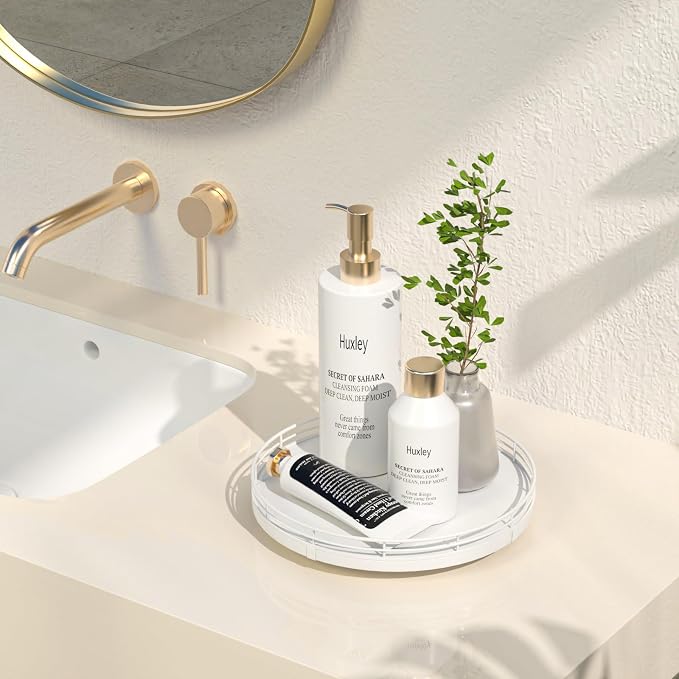 Oroyutor 9-Inch Oak Lazy Susan Vanity Tray, White Finish | Rotating oak tray organizes spices, toiletries and decor on kitchen counters, bathroom vanities, dining and coffee tables. - Image 2