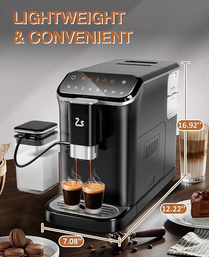 Jojoka 20 Bar Fully Automatic Coffee Machine with Grinder & Frother | Touchscreen control, 15 adjustable grind settings, dual boiler, 1.5L removable water tank, automatic milk frother - Image 8