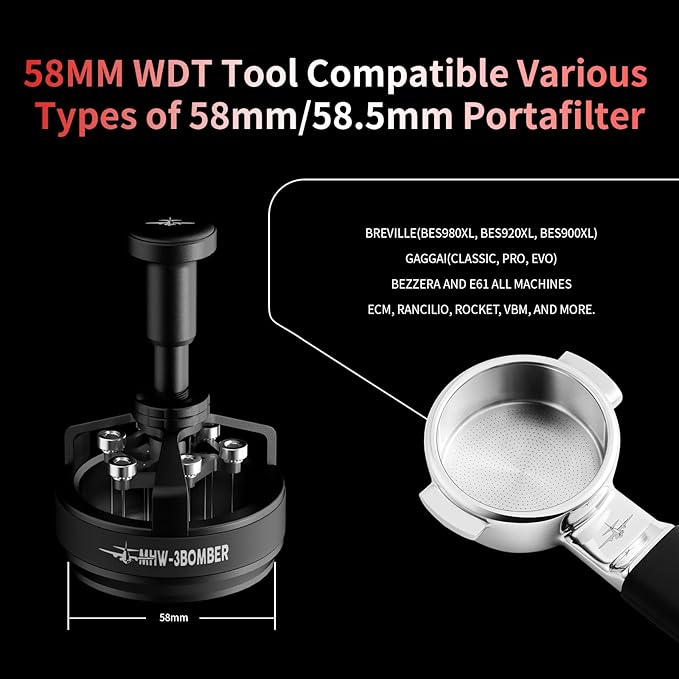 MHW-3BOMBER WDT Tool Espresso 58mm, Espresso Distribution Tool with Magnetic Base for Barista, Adjustable Depth Needle Distributor Tool, 0.25mm x 14 Coffee Stirrer Tools, YU Series Cyclone, T5849