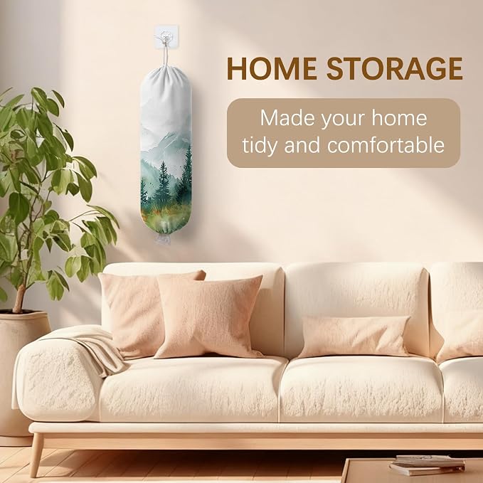 Forest Plastic Bag Holder Dispenser, Plastic Grocery Bag Organizer & Wall Mount Paper Trash Bags Saver Storage for Kitchen Home Pantry Decor, Forest Kitchen Decor Shopping Bags Storage Dispenser - Image 8