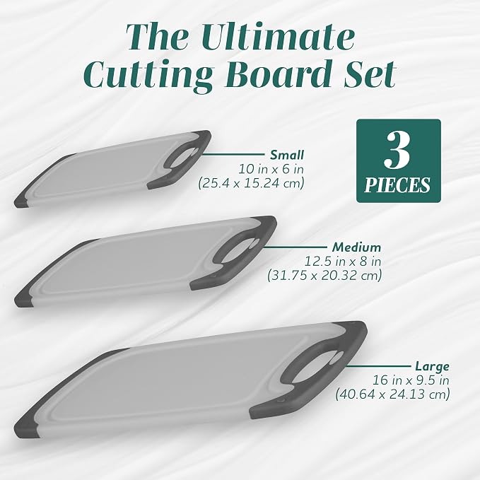 Cutting Boards for Kitchen - BPA-Free Chopping Board - Different Sizes & Non Slip Handles - Reversible, Large Cutting Board Set - Unique Gifts for Cooks Who Have Everything - 3-Pack Gray/Gray - Image 2