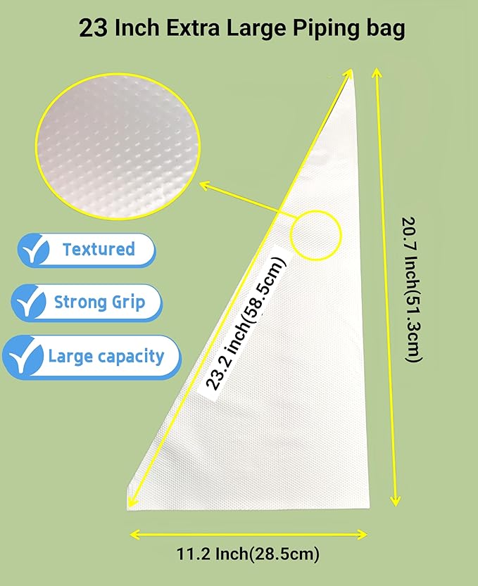 XXL 23 Inch Extra Large Piping Bags 200 Pack - Disposable Pastry Bags - Thick Anti-Burst Pastry Icing Frosting Piping Bags For Decorating Cupcakes Cakes Cookies (Large 23 Inch-200 Pack)