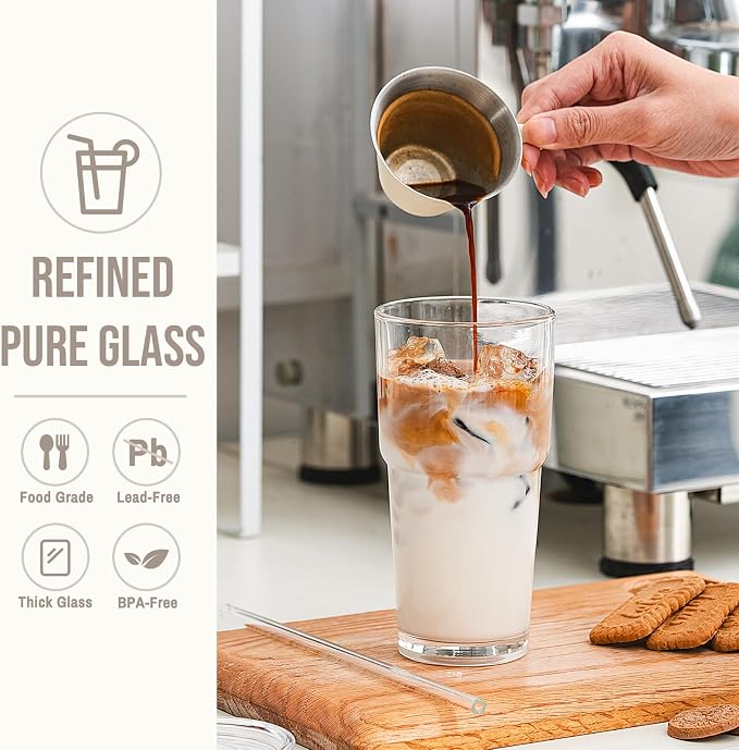 SoulTimes 20oz Clear Tumbler with bamboo Lid and Straw – Iced Coffee Glasses Cups for Smoothie, Matcha, Juice, Water etc. Leakproof and Reusable Glassware Drinking for Travel To Go 【4 Pack】 - Image 5