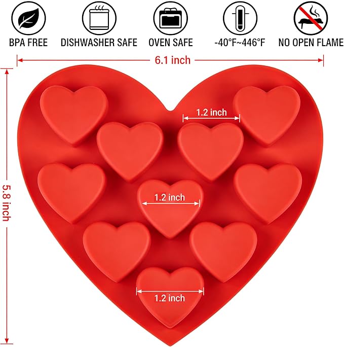 4 Pack 10-Cavity Heart Silicone Molds Non-Stick Food Grade Reusable Baking Molds for Chocolate Candy Gummy Jello Ice Cube Soap DIY Valentine's Day Craft Making - Image 2