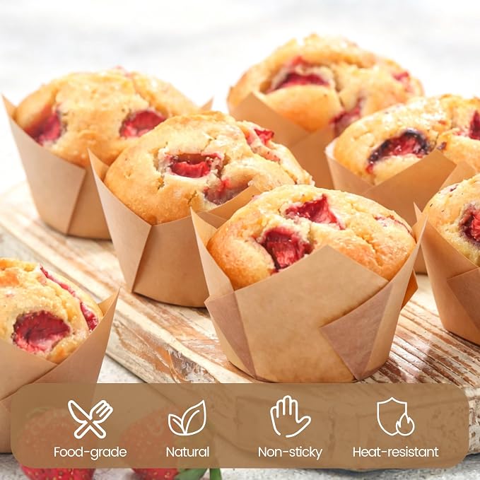 150 Pcs Mini Cupcake Liners Muffin Liners Baking Cups | Tulip Cupcake Liner for Baking Wedding, Birthday, Baby Shower Parties, Brown, Natural, White - Image 3