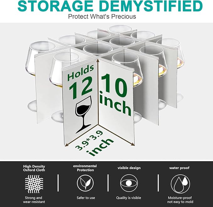 China Dinnerware Storage Containers Set- Dish,Mug,Stemware Storage Cases - Quilted Box Bins Stackable with Divider,handles,Clear Window for Cups,Plates,Wine Glasses Moving Set of 6 (Black) - Image 4
