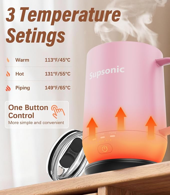 Supsonic - 16oz Self Heating Coffee Mug, Smart Heated Coffee Mug Faster Direct-Contact Heating Up to 149°F, Coffee Mug Warmer Set with Auto Shut-Off - Gifts for Men Women | S2 - Image 2