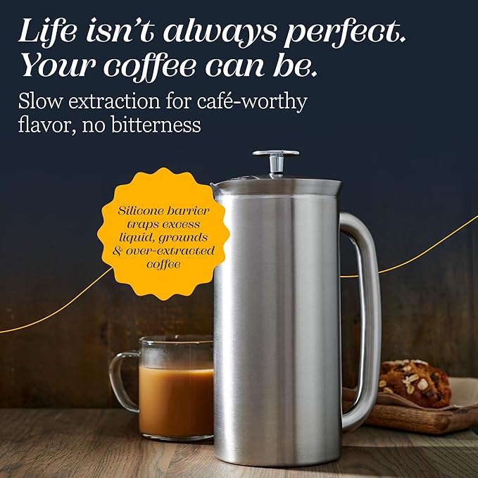 ESPRO P7 French Press Stainless Steel 304 – Patented Double Walled Micro-Filter Insulated French Press Coffee Maker, Grit-Free Brew - Heat Resistant BPA Free (32oz)