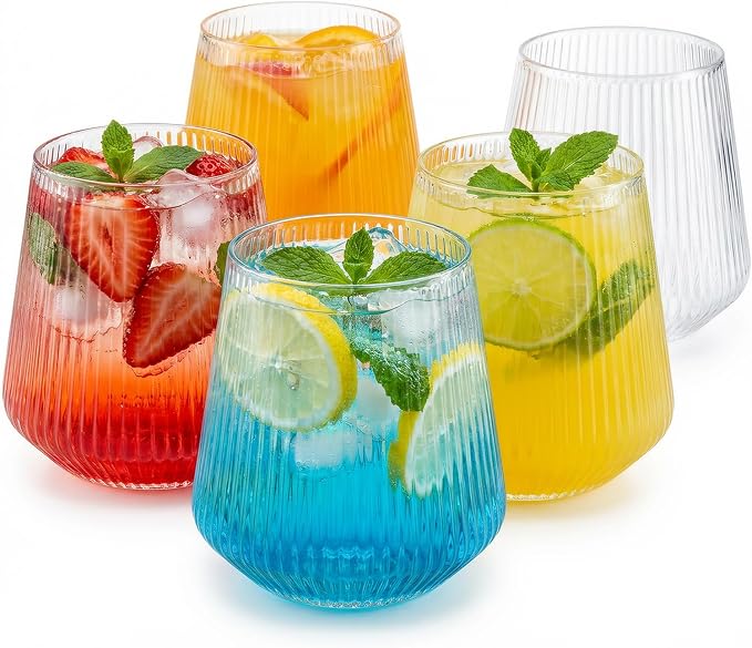 40 Pack Plastic Wine Glasses, 12 Oz Disposable Cocktail Whiskey Glasses | Ribbed Stemless Champagne Margarita Glasses, Clear Unbreakable Reusable Plastic Cups for Party Wedding Birthday by Maaacute