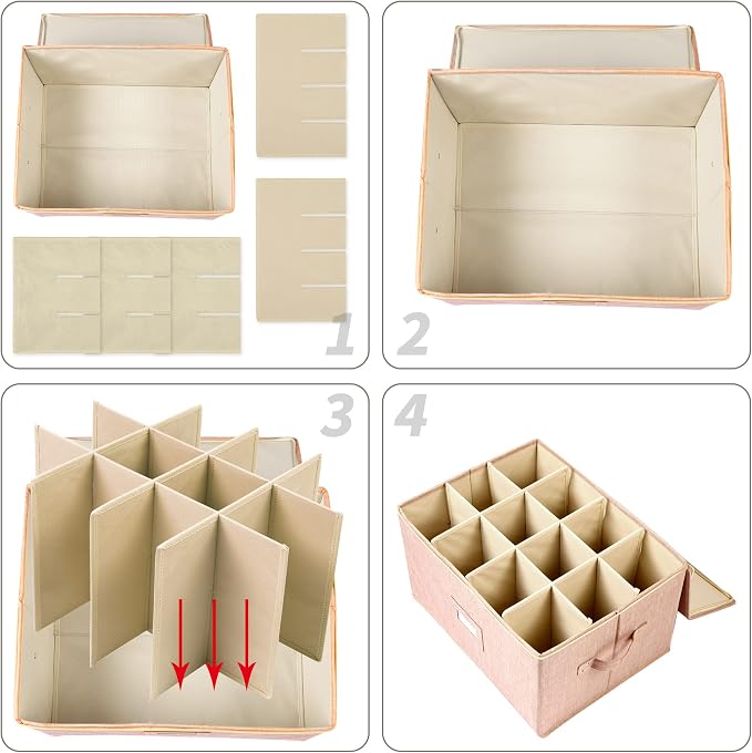 Wine Glass Storage Box, Stemware Storage Containers Cases with Dividers | Stackable Moving Supplies for 12 Wine Glasses, Drinkware , Glassware or Crystal, Hard Top and Stackable (Beige) - Image 6