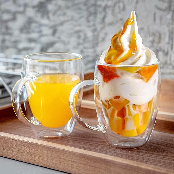 Double Wall Glass Coffee Mugs with Handle, Clear Coffee Mugs Set of 1 (8.5 oz / 250 ml), Tea/Coffee/Latte/Cappucino/Cafe/Milk, or other Hot Beverage mugs. (250ml)