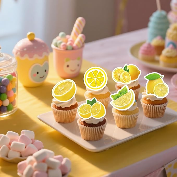 72Pcs Edible Lemon Cupcake Toppers Fruits Theme Party Decorations Lemonade Theme Cupcake Toppers for Summer Fruit Theme Theme Party Wedding Bridal Shower Supplies - Image 3