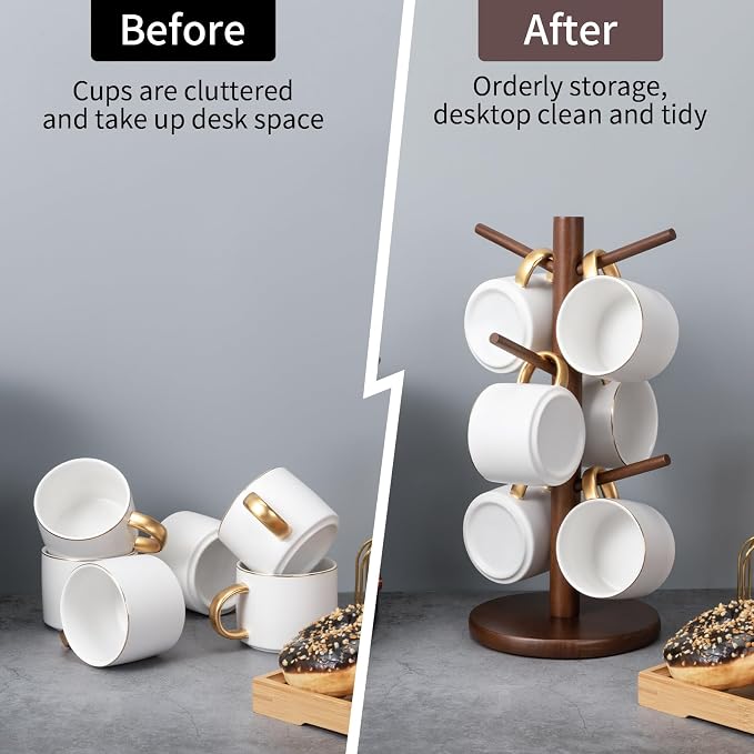 MyLifeUNIT Mug Holder Tree, Coffee Cup Holder with 6 Hooks (Brown) | Anti-slip padded bottom, space-saving compact design, easy air drying, sturdy tip-resistant structure - Image 3