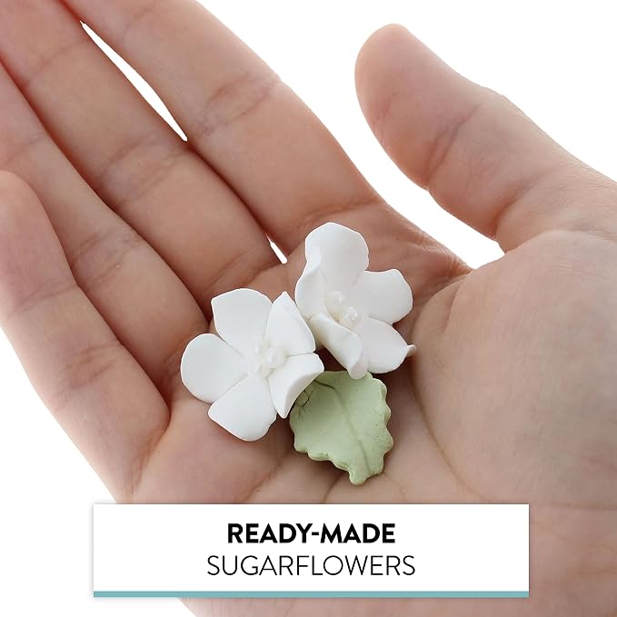 Global Sugar Art 24-Count Mini White Edible Flowers Cake Decorations | White sugar flowers for cake decorating, mini edible flowers cake decorations, white flower cupcake toppers, gumpaste leaves - Image 8
