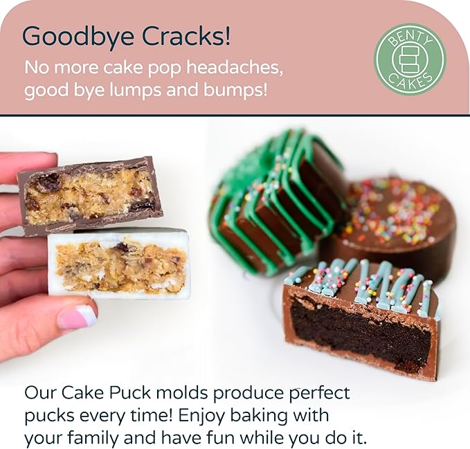Benty Cakes – The Original CakePuck Bonus Bundle Set – Better than a Cake Pop! Make Chocolate Covered Desserts – BPA Free Silicone – Includes 1 Mold Set, 2 Trays and 2 Scrapers – Pink