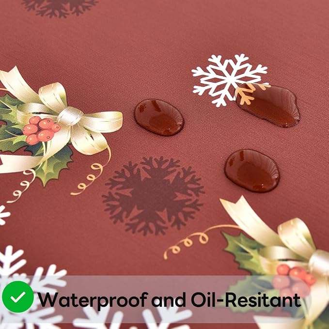 Christmas Table Cloth Rectangle Heavy Duty Vinyl Red Christmas Tablecloth Plastic Reusable Santa Tablecloth Wpieable Waterproof PVC Xmas Table Cover for Dining Party New Year(Red, 54"x72") - Image 3