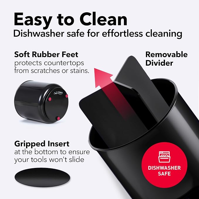 Cooler Kitchen Jumbo Extra Large Sturdy Rotating Black Utensil Holder Caddy with No-Tip Weighted Base, and Gripped Insert - Rust Proof and Dishwasher Safe Kitchen Utensils Holder - Image 3