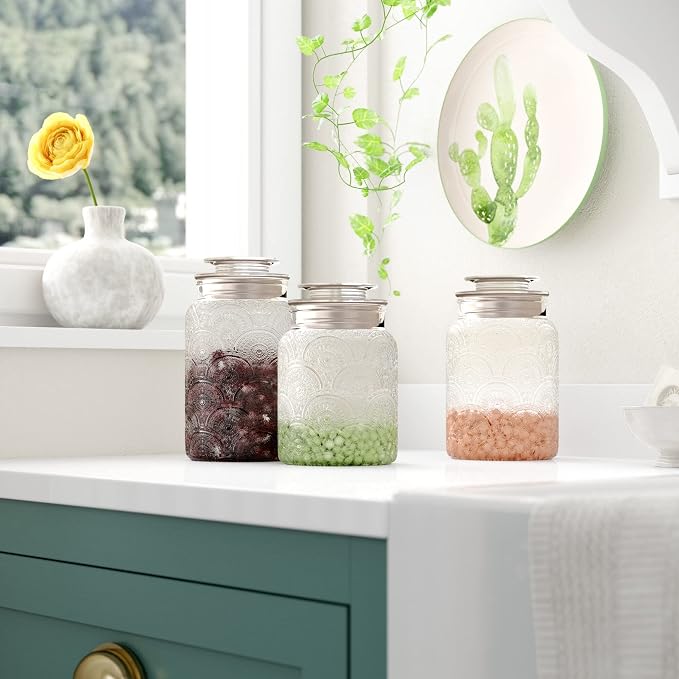 4pc Vintage Glass Canister Set with Airtight Lids - For Kitchen Food Storage and Organization - Image 6