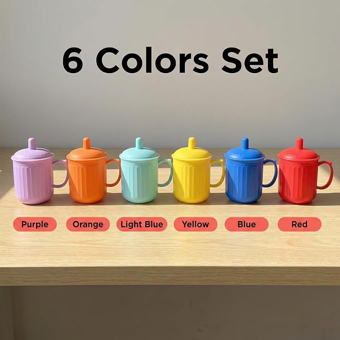 Plastic Coffee Mug with Lid (Non-Sealed) Set 6, 16-ounce Cups Vivid | BPA Free Reusable Food Grade PP, Unbreakable, Dishwasher Safe, Lightweight, Elderly Kid Safe, Kitchen Party Camping Outdoor - Image 7