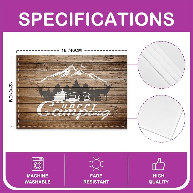 Feelyou Happy Camping Placemat for Kitchen Dining Table 18"x12" Camper Table Place Mats Decor Kids RV Camping Placemats Set of 4 Farmhouse Trailers Camper Indoor Outdoor Decor Table Mats - Image 4