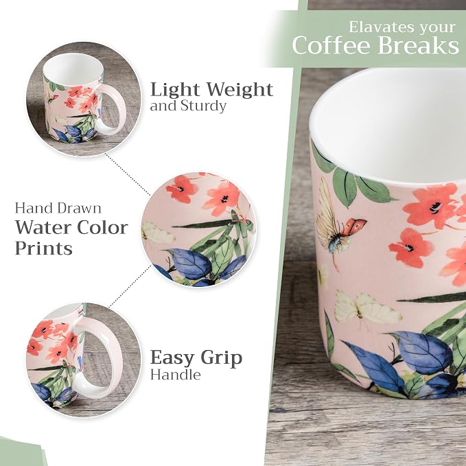 Maison d' Hermine Coffee Mug with Handles Tea Cups (12 Ounce, Pack of 1) | Fine Bone China Coffee Mugs for Hot Beverages Cappuccino Latte Home Restaurant Hotel Spring Summer -Canne - Fargesia - Image 5