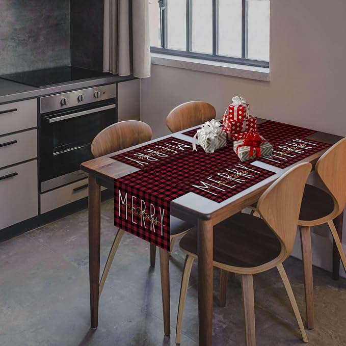 ONWAY Christmas Buffalo Plaid Red Black Table Runner Gold Winter Holiday Xmas Kitchen Dining Farmhouse Table Decor for Indoor Outdoor Home Party Decorations 13x72 Inch - Image 3