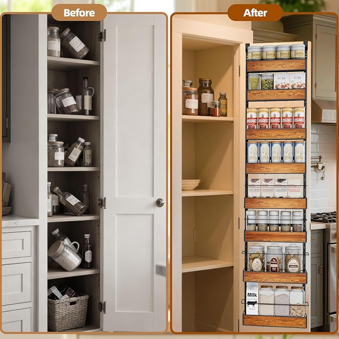 Over the Door Pantry Organizer, 8-Tier Metal Hanging Spice Rack with Adjustable Basket for Kitchen Storage - Image 7