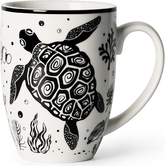 Cute Gifts 16 oz Coffee Mug Sea Turtle and Octopus, Funny Boho Tea Mugs for Women, Large Ceramic Coffee Cups for Chrismas by Smilatte