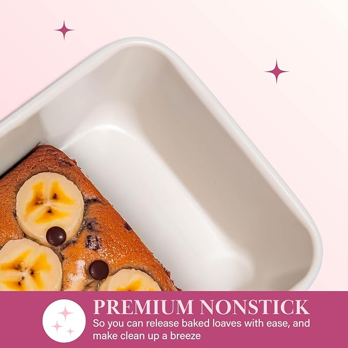 Paris Hilton Nonstick Carbon Steel Bakeware Collection, 9-Inch x 5-Inch Loaf Pan, Dishwasher Safe, Made without PFOA and PFAS, Pink Cream Two-Tone - Image 4