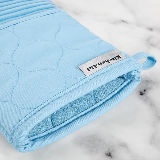 KitchenAid Quilted Cotton Terry Cloth Oven Mitt, Pot Holder, Kitchen Towel 4-Pack Set, Heat Resistant, Silicone Grip, Gift Set, Blue Velvet, 16"x26", 7"x13" & 7"x10" - Image 7