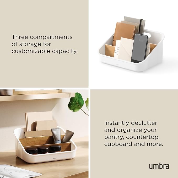 Umbra Bellwood Packet Organizer, Divided Tray for Pantry Ingredients and Other Small Items, Made of Durable Plastic and Wood, Natural/White - Image 4