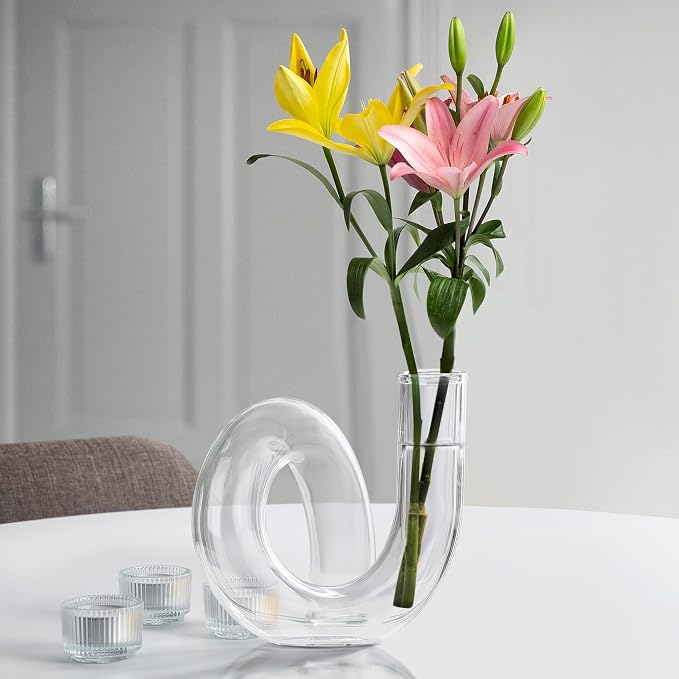Joeyan Handmade Small Glass Flower Vase,Decorative Geometric Glass Bud Vase for Modern Home Centerpieces Living Room Office,4.72" Abstract Clear Vase for Single Flower and Dry Flowers - Image 5