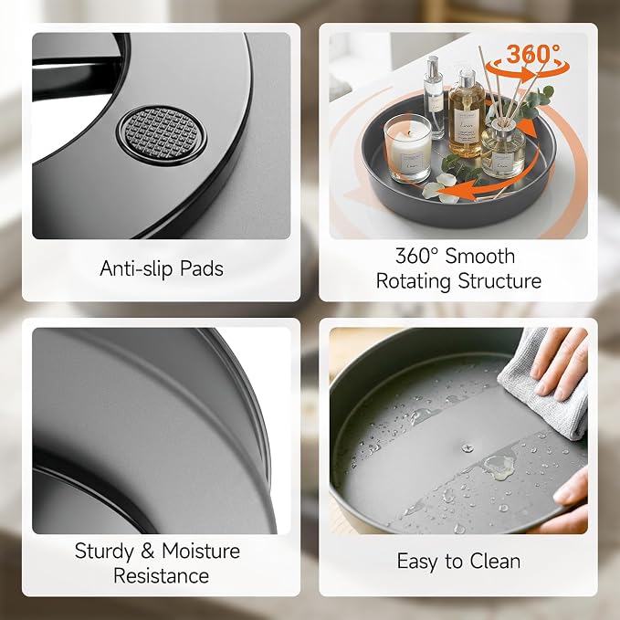 2PCS 9.8" Black Metal Lazy Susan Turntable Organizer | Non-Slip, Easy to Wipe, 360° Rotating Spinning Tray, For Cabinet, Pantry, Table Top, Fridge, Bathroom Vanity, Kitchen Decor - Image 3