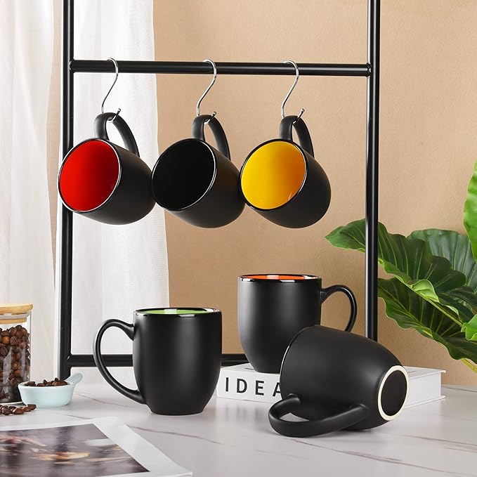 BYCNZB 16oz ceramic Coffee Mug Sets with Large Handles Matte Black Porcelain Mug Multiple colors Cups for Coffee, Tea, Juice, Cocoa Set of 6 (16oz) - Image 6
