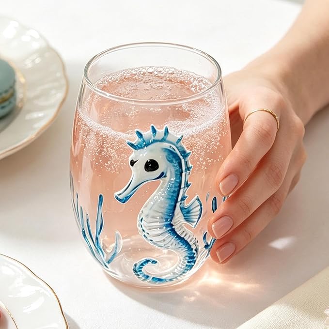 3D Octopus Glass Drinking Cup, Marine Animal Stemless Tumbler | Hand-Blown 3D Blue Ring Octopus Stemless Glass, Novelty Marine Life Drinking Tumbler, Beach Giftt - Image 4