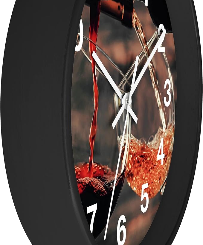 Mozingo ~ Wine Clock for Kitchen Bar Wall It's Wine O'clock Silent Time Gift Home Decor Made In USA, 10" (Hour Marks - Numbers, Clock Frame Color - Black, Wine Theme #01) - Image 2
