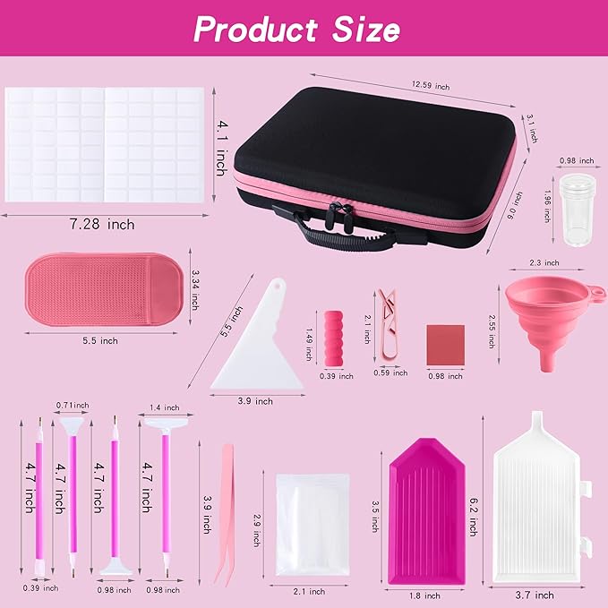 Diamond Art Storage Containers 60 Slots Diamond Painting Accessories and Tools Portable Bead Organizer Boxes for Adults（Pink）