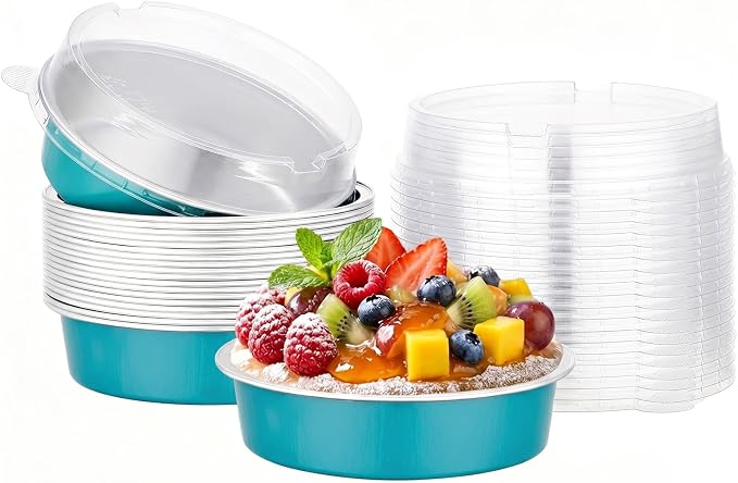 Beasea Disposable Mini Pie Tins with Lids, 20 Pack 7.3oz Blue Green Aluminum Baking Cups, 215ml Small Round Tart Container Foil Pie Tin for Individual Dessert Cupcake Muffin Cheesecake Quiche by Beasea