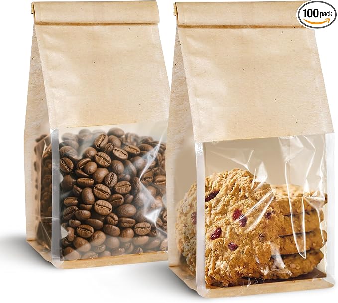 100 Pack Bread Bags for Homemade Breads，Small Bakery Bags with Window，Cookie Bags with Tin Tie，Bagel Bag，Coffee bag，Sourdough Bread Bags Foods Packaging Storage by Dualshine