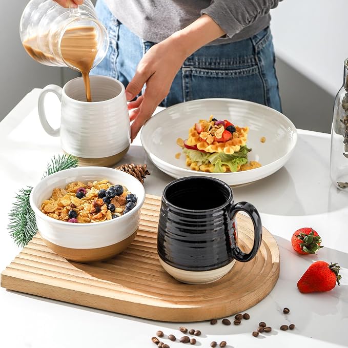 HASENSE 20 oz Coffee Mugs, Large Mugs with Handle Set of 2, Stoneware Coffee Cups for Mom Dad Friend, Prefect for Latta, Tea, Coffee, Dishwasher and Microwave Safe, White & Black - Image 4