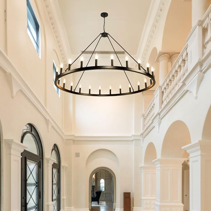 WJShome 24-Light Black Wagon Wheel Chandelier Farmhouse, 54" Extra Large Chandeliers for High Ceilings, Round Matte Black Chandelier for Dinning Room, Entryway, Foyer, Living Room - Image 7