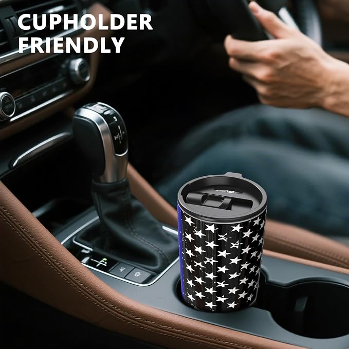 TILUCK 20 oz Insulated Coffee Tumbler with BPA-Free Lid | Travel Coffee Mug, Dishwasher Safe, Cup Holder Friendly, Double-Wall Vacuum Insulation for Hot & Cold Drinks, BlackFlag - Image 4
