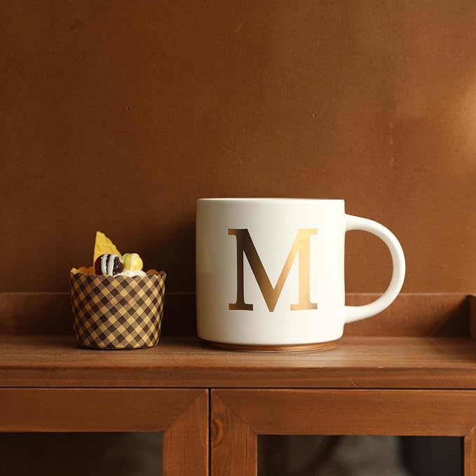 COLLECTIVE HOME - Monogram Ceramic Mugs, 15 oz Golden Initial Coffee Cups, Elegant Alphabet Tea Mugs, Elegant Personalized Mug with Gift Box, Unique Mug with Double Side Capital Letter (M) - Image 5