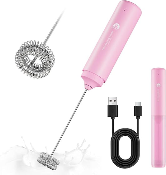 Rechargeable Milk Frother Handheld, 2-IN-1 Dual Spring Whisk Electric Frother Wand for Cappuccino Latte Macchiato, Portable Drink Mixer for Coffee, Matcha, Hot Chocolate by NewEnglandStories