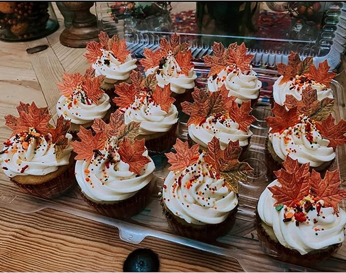 Weraru 90 Pcs Edible Fall Leaves Gold Leaf Cupcake Toppers, For your Party Cake Toppers Decoration - Image 6