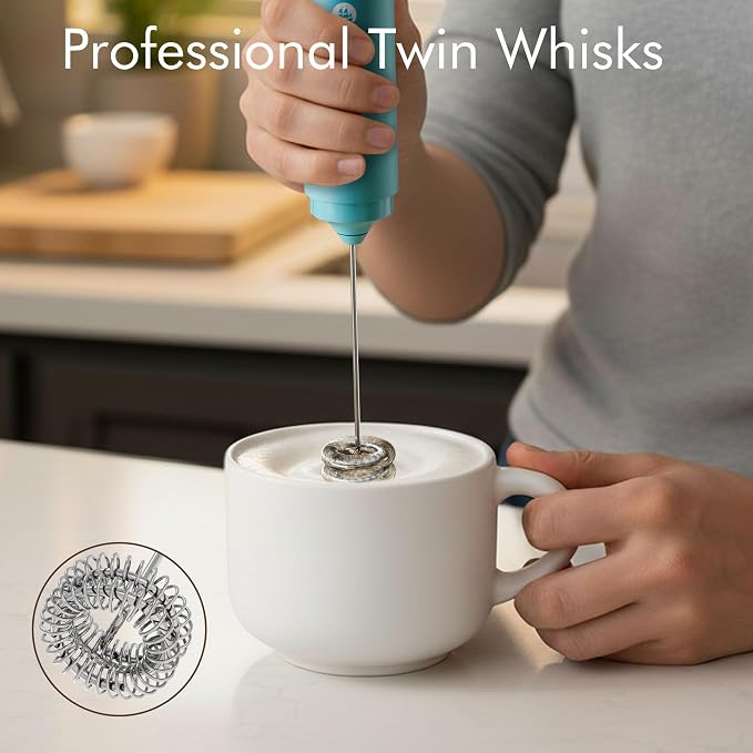Rechargeable Milk Frother Handheld, 2-IN-1 Dual Spring Whisk Electric Frother Wand for Cappuccino Latte Macchiato, Portable Drink Mixer for Coffee, Matcha, Hot Chocolate - Image 3