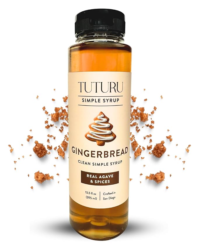 Gingerbread Simple Syrup for Coffee, Cocktails, Matcha - Sweetened with Agave Nectar - Infused with Real Gingerbread Spices - 13.5 oz
