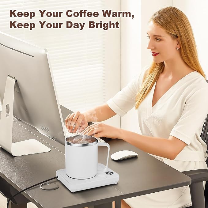 Felibeaco Coffee Mug Warmer & Mug Set for Desk, Smart Coffee Cup Warmer with 16oz Heated Mug, Cup Heater with Auto Shut Off for Office/Home, Coffee Gifts for Women/Men/Dad on Father‘s Day, White - Image 4